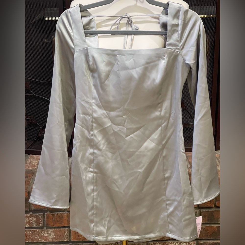 Wild Fable Metallic Silver Long Sleeve Dress EASTER DANCE PROM